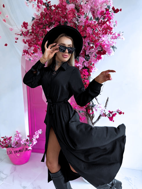 "MASTERPIECE" long shirt dress - BLACK